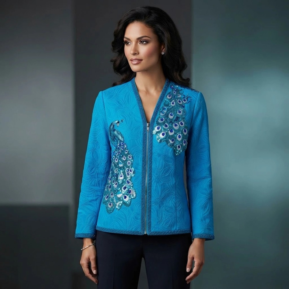 Y2K NWT Sharief 1827 Couture Women's Statement Jacket Turquoise 3211
